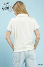 V-Neck Contrast Trim Short Sleeve - Cream