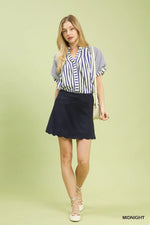 Scalloped Hem Stretch Mini Skort - Midnight