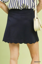 Scalloped Hem Stretch Mini Skort - Midnight