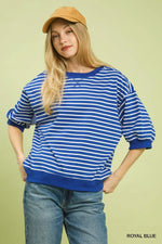 Striped Short Sleeve Pullover Top - Royal Blue