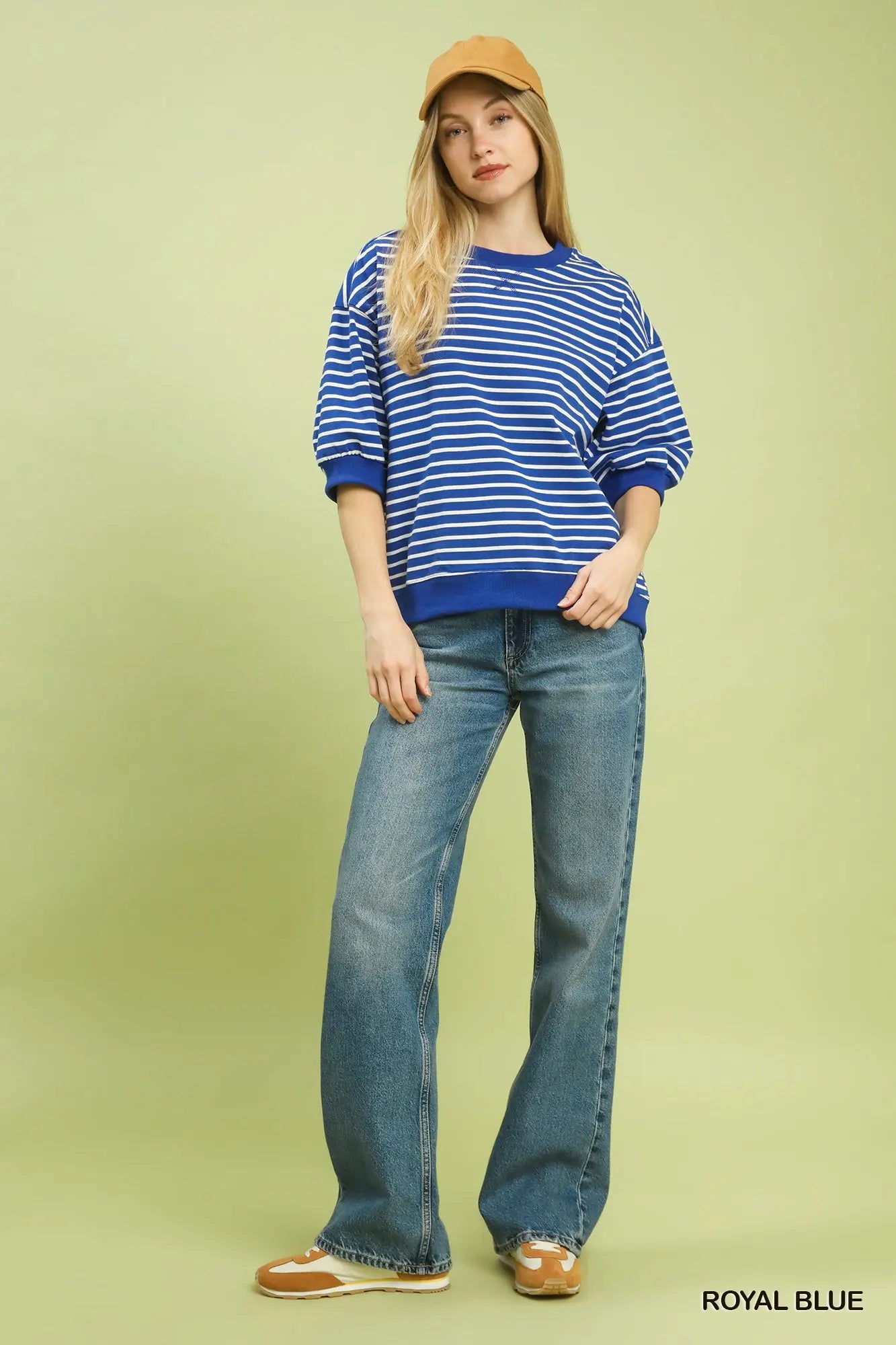 Striped Short Sleeve Pullover Top - Royal Blue