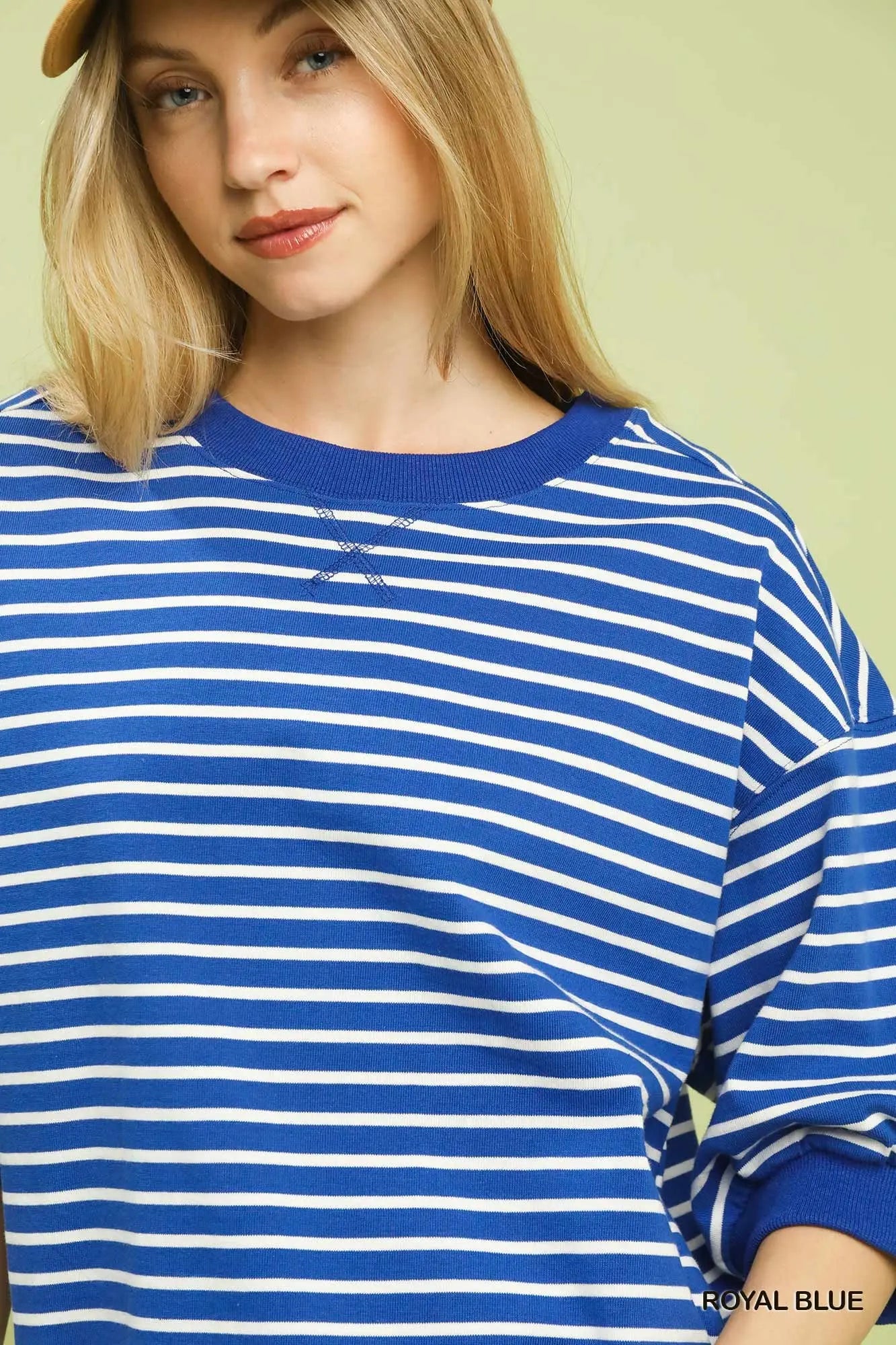 Striped Short Sleeve Pullover Top - Royal Blue
