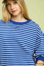 Striped Short Sleeve Pullover Top - Royal Blue