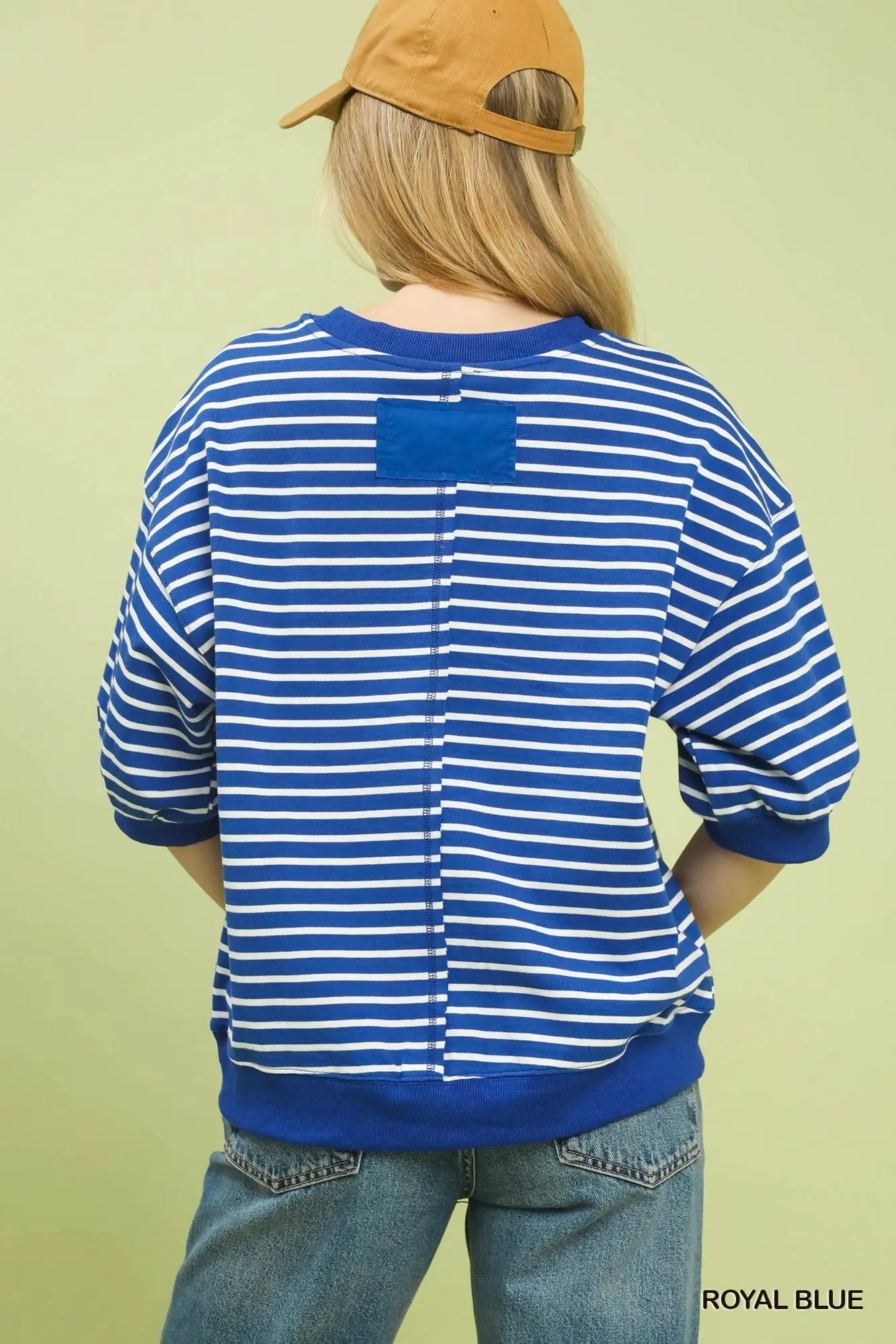 Striped Short Sleeve Pullover Top - Royal Blue