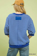 Striped Short Sleeve Pullover Top - Royal Blue