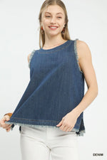 Denim Sleeveless Fringe Hem Top