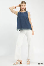 Denim Sleeveless Fringe Hem Top