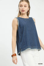Denim Sleeveless Fringe Hem Top