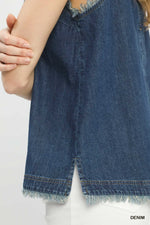 Denim Sleeveless Fringe Hem Top