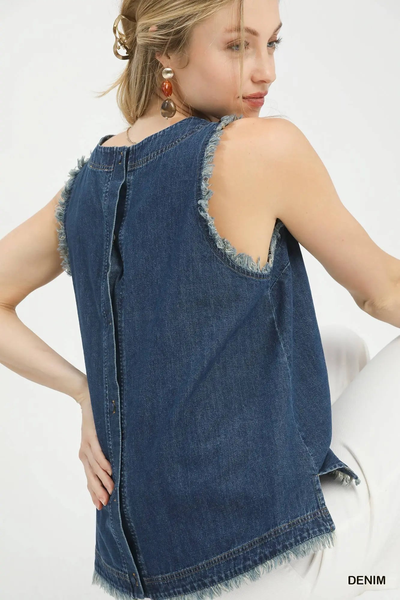 Denim Sleeveless Fringe Hem Top
