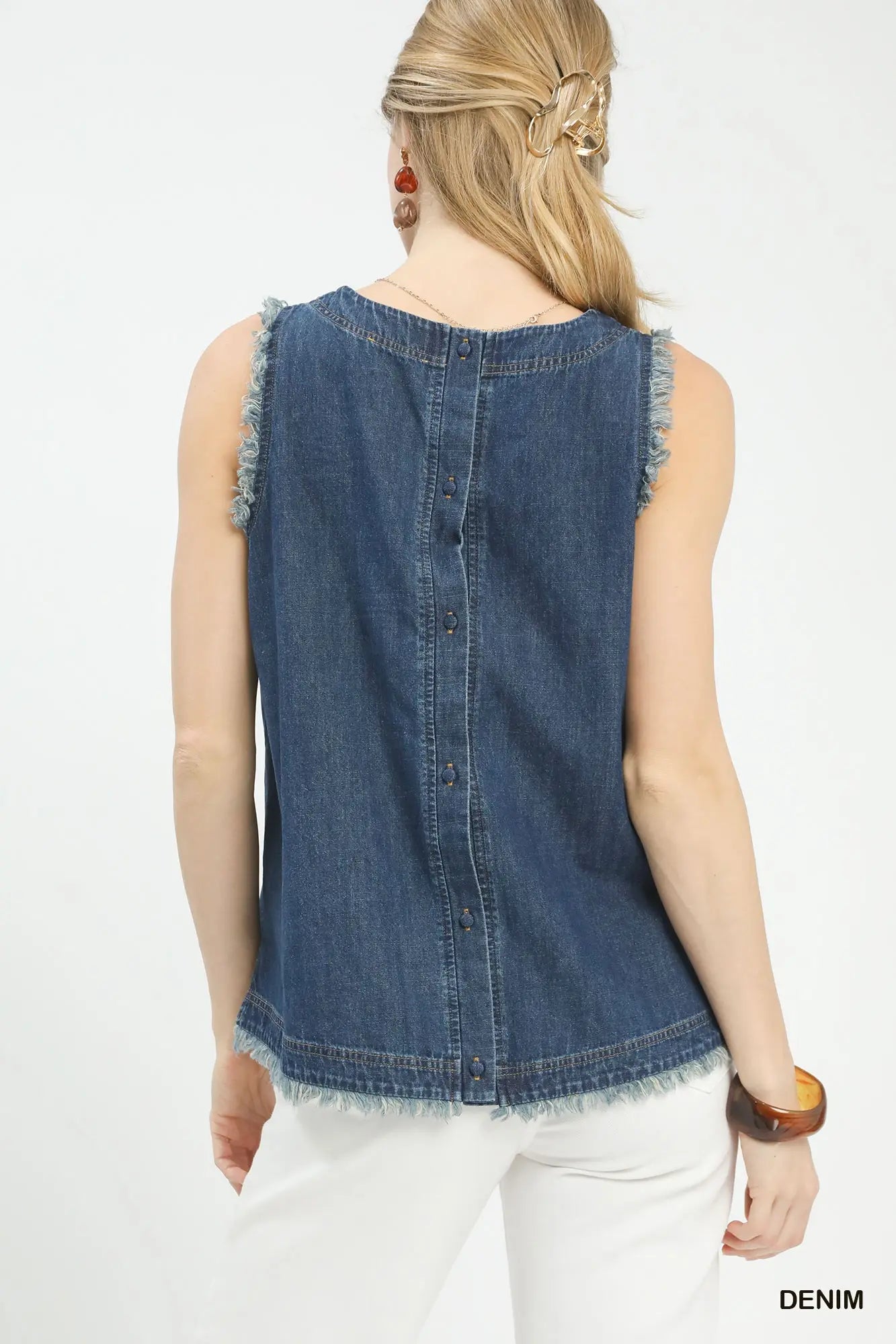 Denim Sleeveless Fringe Hem Top
