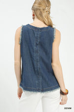 Denim Sleeveless Fringe Hem Top