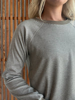 Crew Neck Pinstriped Top- Taupe