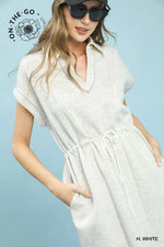 Contrast Trim Collared Midi Dress - Heather White