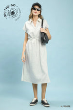 Contrast Trim Collared Midi Dress - Heather White