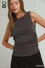 Select Ribbed Ruched Tank: Charcoal