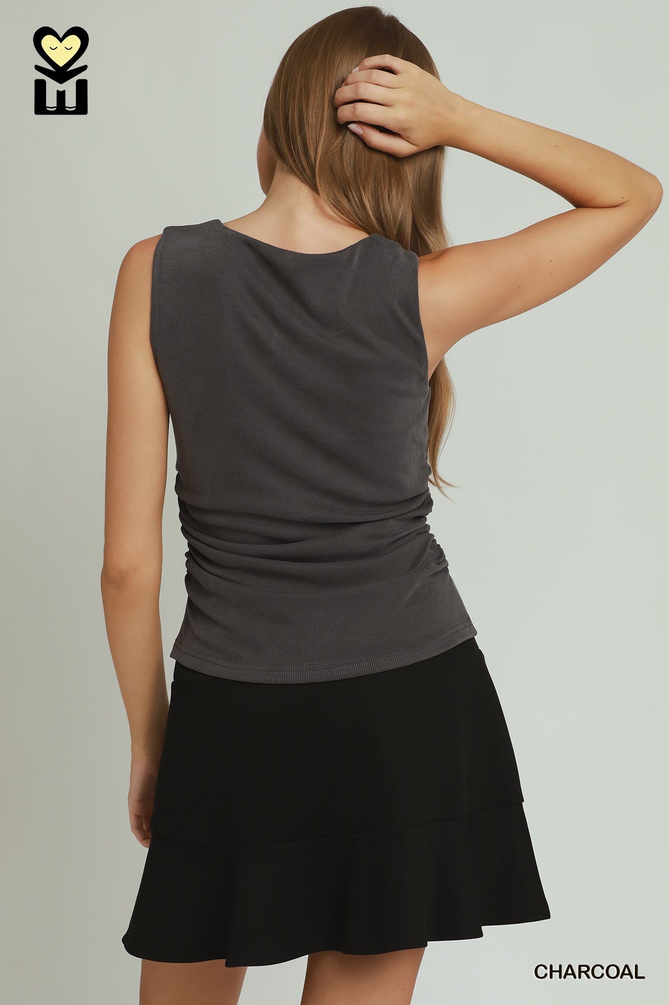 Select Ribbed Ruched Tank: Charcoal