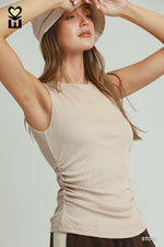 Select Ribbed Ruched Tank: Stone