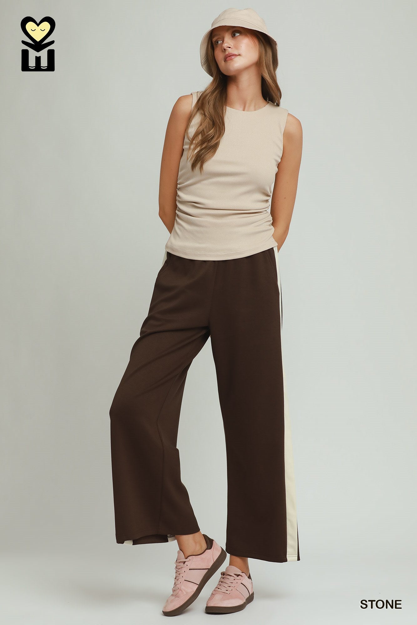 Select Ribbed Ruched Tank: Stone