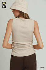 Select Ribbed Ruched Tank: Stone