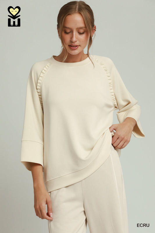 Ruffle Raglan Sleeve Top- Cream