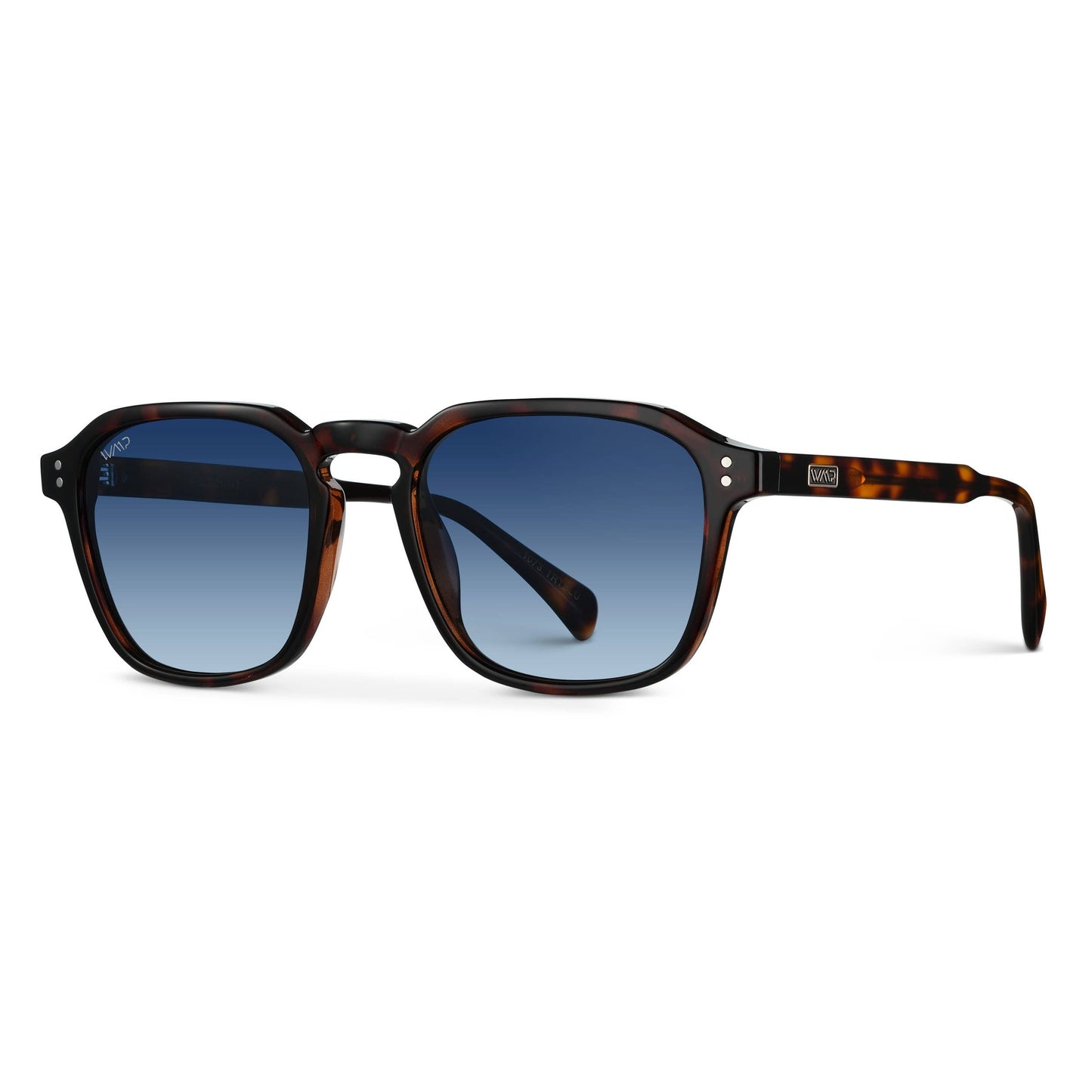 Francis - Geometric Frame Polarized Sunglasses: Brown Tortoise / Gradient Blue Lens
