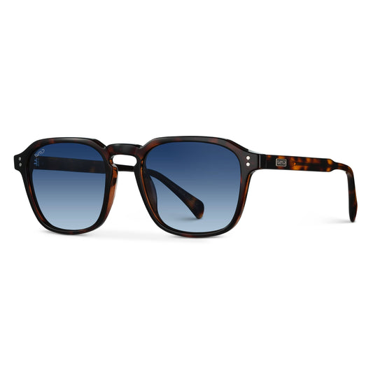 Francis - Geometric Frame Polarized Sunglasses: Brown Tortoise / Gradient Blue Lens