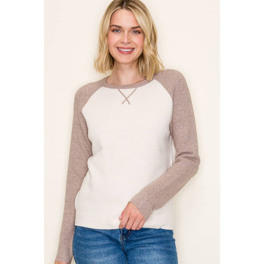 Waffle Textured Pullover Sweater - Mocha