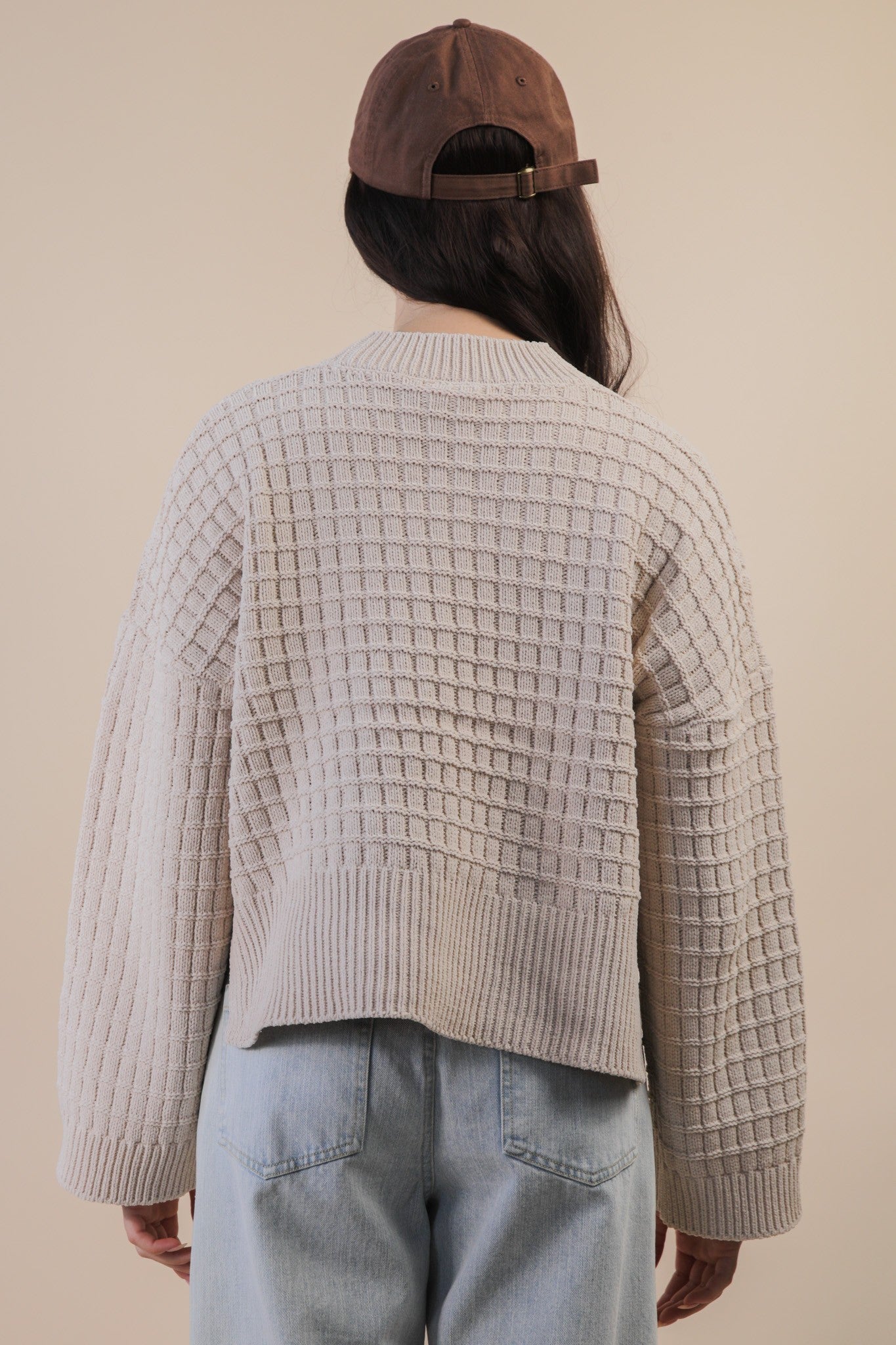 Oversized Textured Knit Sweater - Ecru
