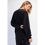 Modal Scuba V Neck Piping Top - Black