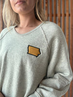 Iowa Shape Embroidered V-Neck Soft Sweatshirt: Oatmeal