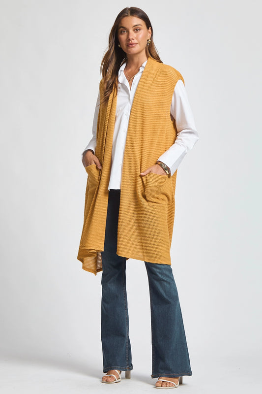 Sleeveless Crochet Midi Vest Cardigan - Marigold