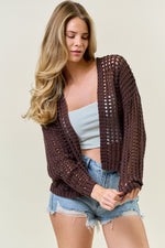 Crochet Fishnet Cropped Cardigan - Espresso