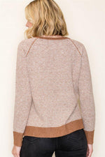 Color Trimmed Pinstriped Sweater - Camel