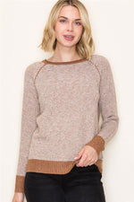 Color Trimmed Pinstriped Sweater - Camel