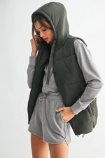 Longline High Neck Padded Vest - Olive