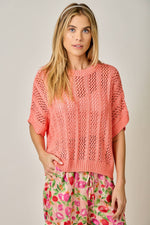 Crochet Short Sleeve Sweater - Coral