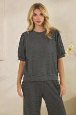 Crinkle Puffy Sleeve Top - Black
