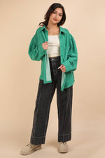 Oversized Cozy Button Down Shacket - Green