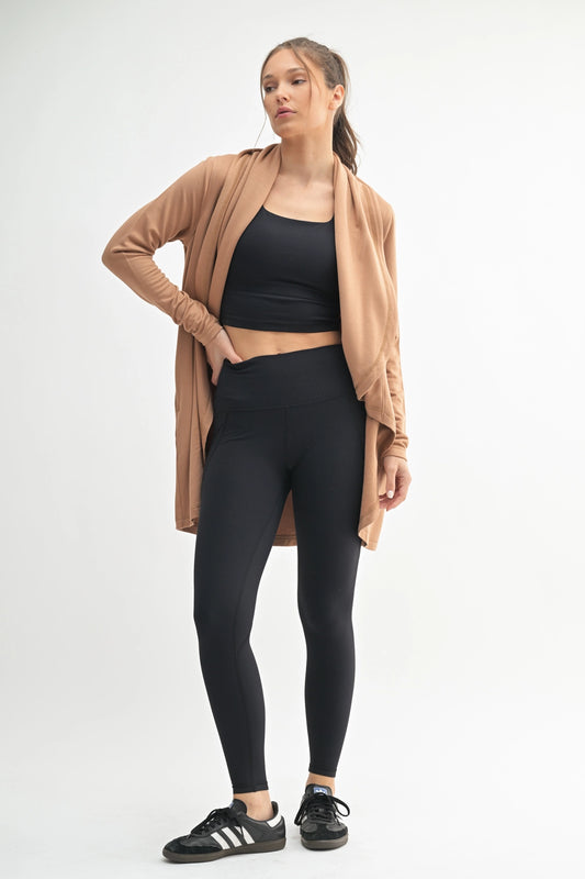 Fleece Lined Flowy Open Cardigan - Mocha