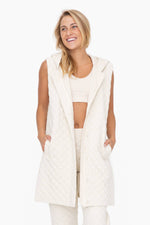 Long Quilted Cotton Blend Vest: IVORY