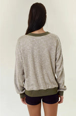 Oversized Vertical Stripe Two-Tone Ribbed Top - Olive