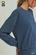 Denim Knit Washed Long Sleeve Crewneck