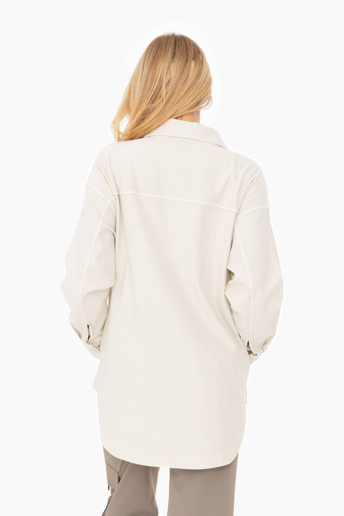 Oversized Cotton Blend Shacket - Natural