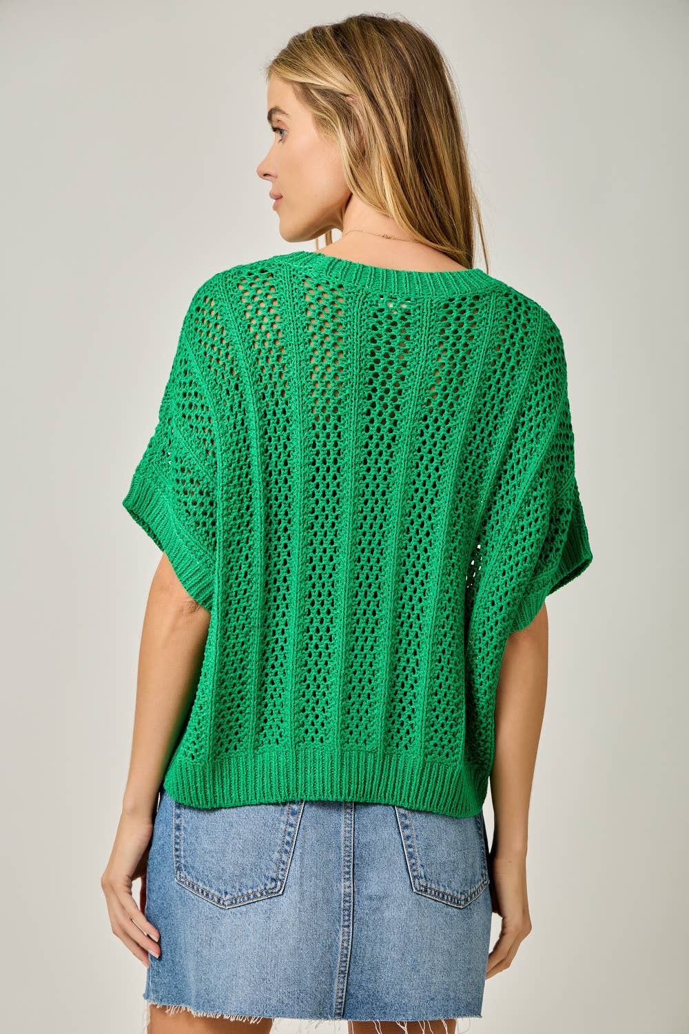 Crochet Short Sleeve Dolman Sweater: Kelly Green