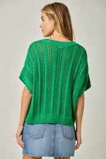Crochet Short Sleeve Dolman Sweater: Kelly Green