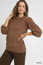 Cozy Textured Balloon Sleeve Sweater - Mocha