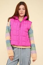 Solid Puffer Padded Warm Vest: Fuchsia