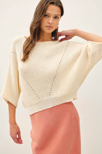 POINTELLE DOLMAN SLEEVE SWEATER: CREAM