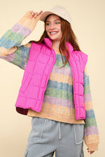 Solid Puffer Padded Warm Vest: Fuchsia